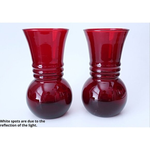 2 Vintage Royal Ruby Vases Etched Charm Anchor Hocking Vase 1940's - Picture 2 of 4